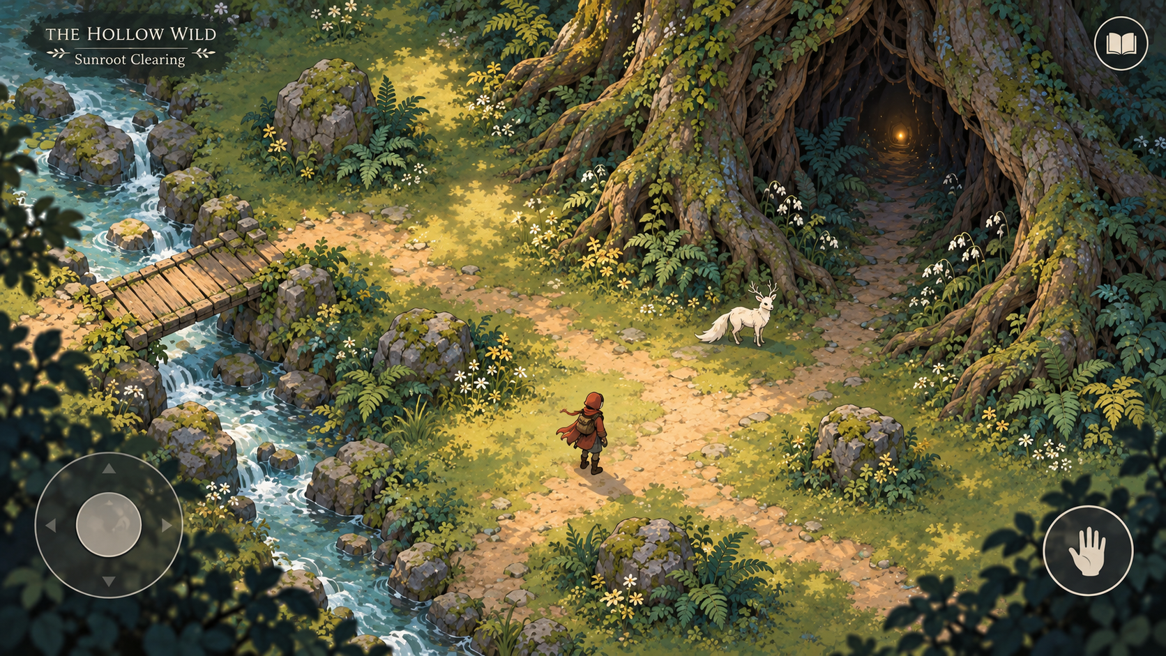 Concept art, ancient forest clearing with a hollow tree
